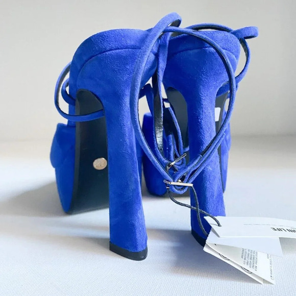 Zara Suede Blue High Heel Platform Open Tie Tie Ankle Heels 40 - Picture 7 of 8